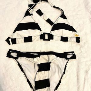 Billabong black and white stripe halter bikini